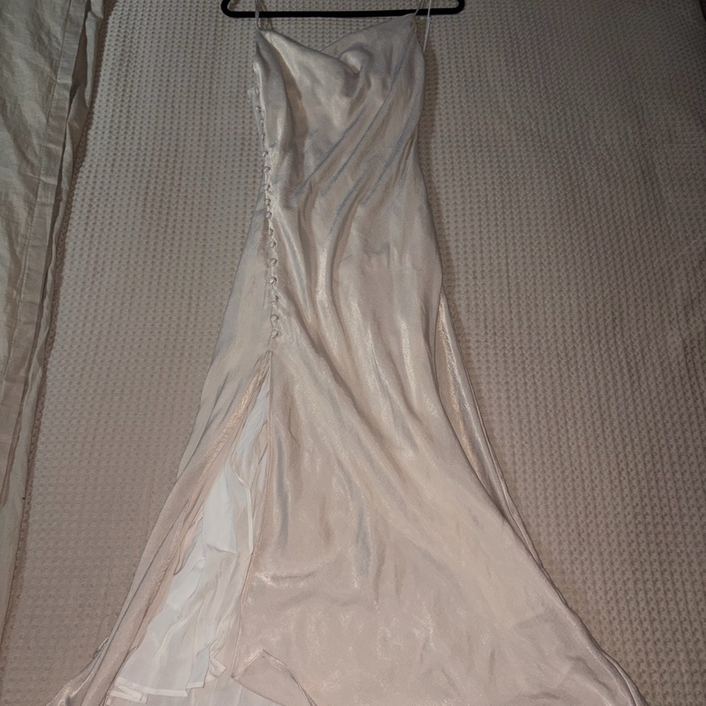 Zara Champagne Satin Strapless Evening Dress
